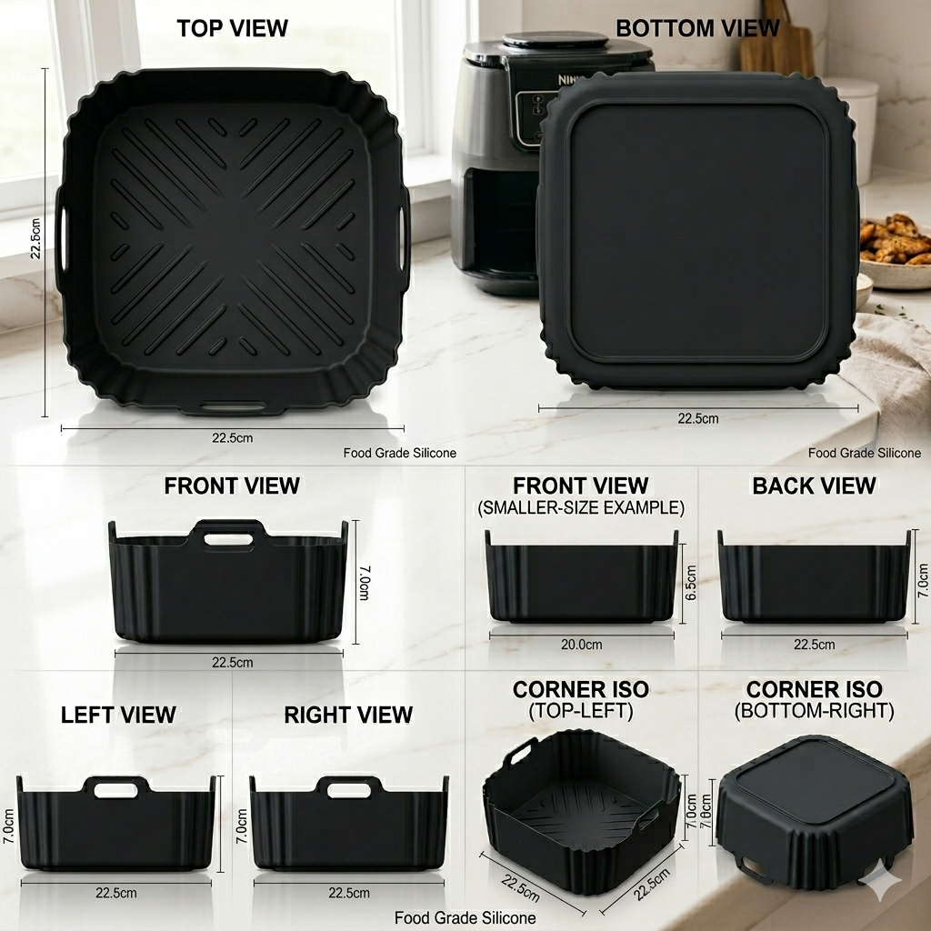 22.5cm Silicone Air Fryer Liners Reusable Non-Stick Basket for Ninja AF181 AF180 AF141 AF140 Other 5-8QT Air Fryer Accessories