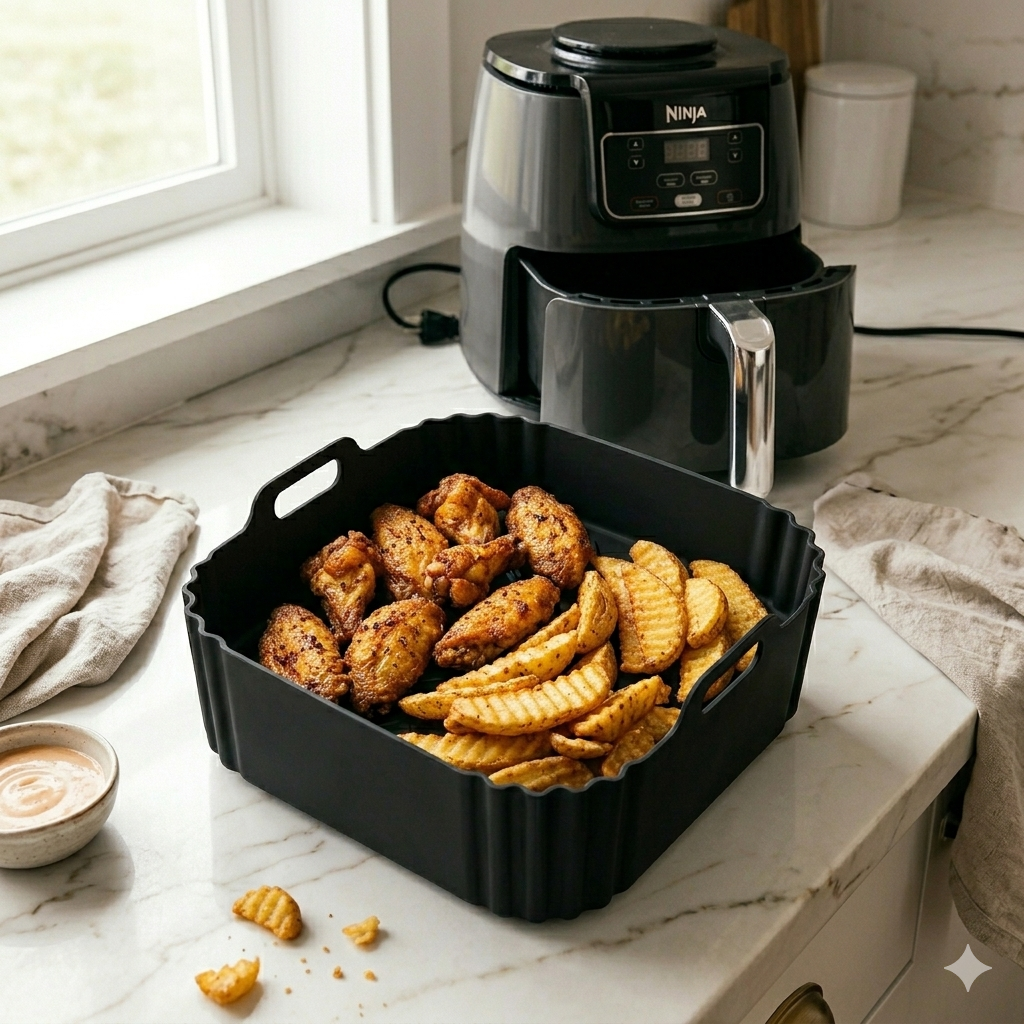 22.5cm Silicone Air Fryer Liners Reusable Non-Stick Basket for Ninja AF181 AF180 AF141 AF140 Other 5-8QT Air Fryer Accessories